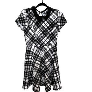 Hot Topic Dress Size Medium White Black Plaid Peter Pan Collar Academia Preppy